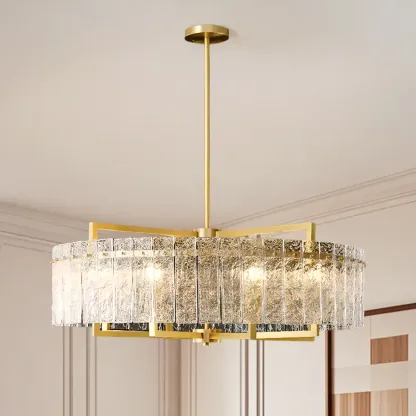 Luxury Crystal Round Chandelier with Glass Lampshade Image - 5