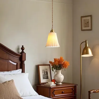 Elegant Cylinder Lampshade White Ceramic Pendant Lamp for Bedroom Image - 1