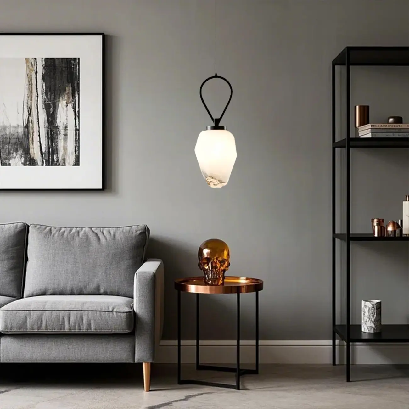 White Glass Pendant Light with Long Cord for Bedside Image - 5 | homeyfad