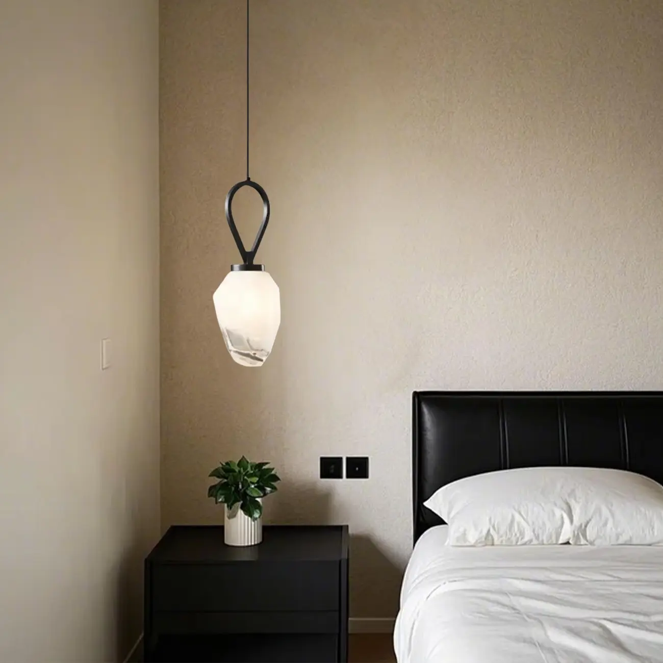 White Glass Pendant Light with Long Cord for Bedside Image - 6 | homeyfad
