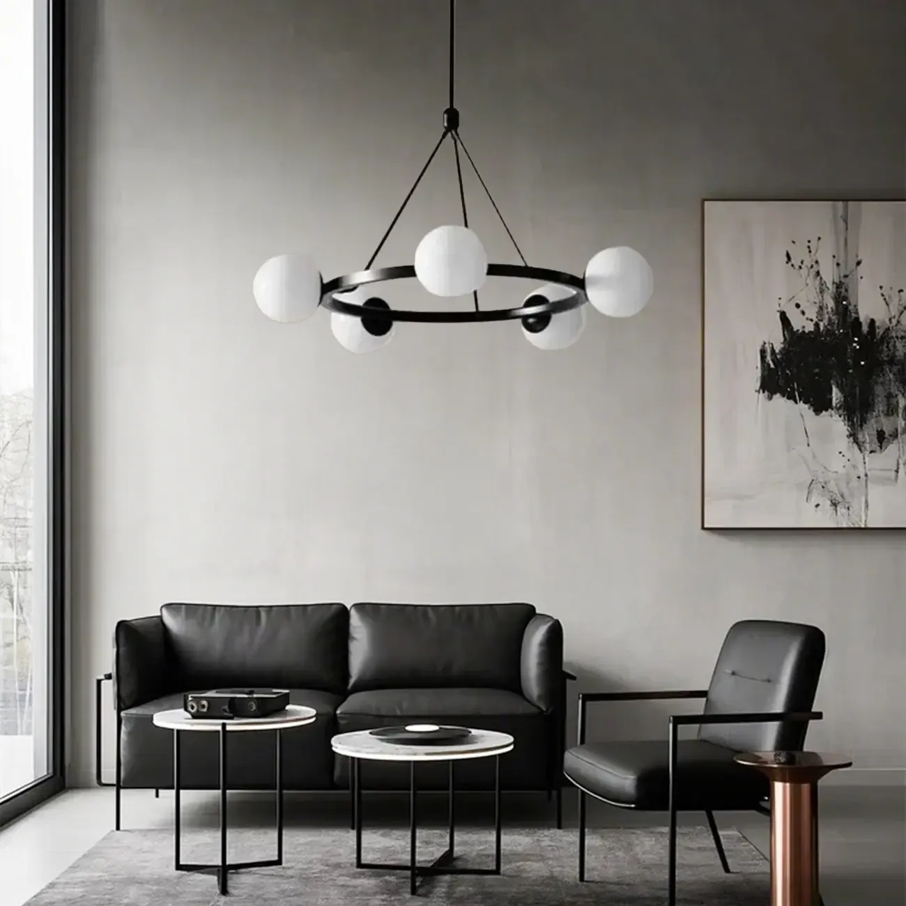 Modern Minimalist Chandelier with White Glass Ball Shade Image - 1