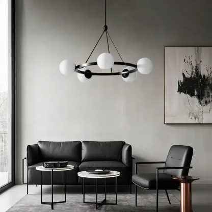 Modern Minimalist Chandelier with White Glass Ball Shade Image - 1