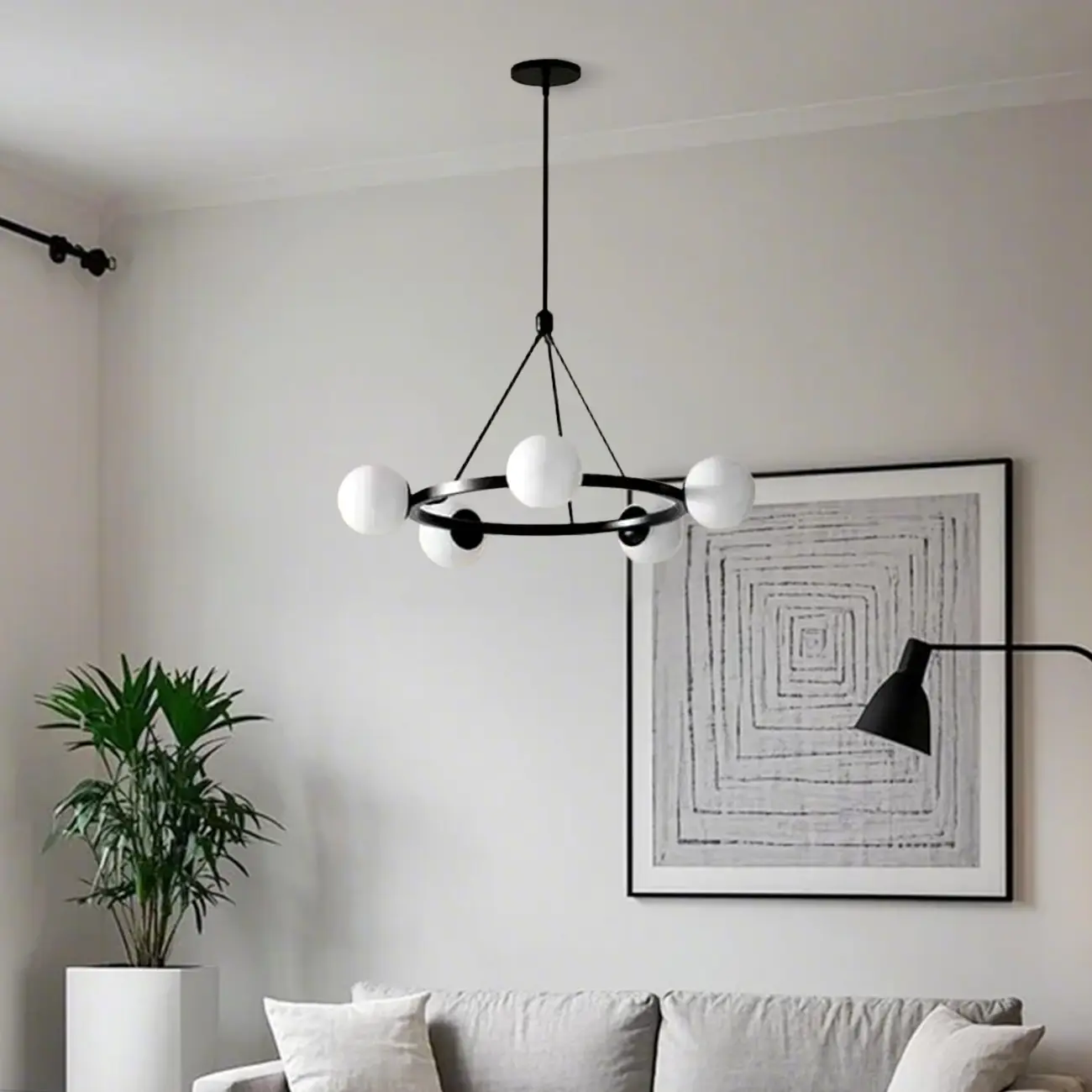 Modern Minimalist Chandelier with White Glass Ball Shade Image - 2 | homeyfad