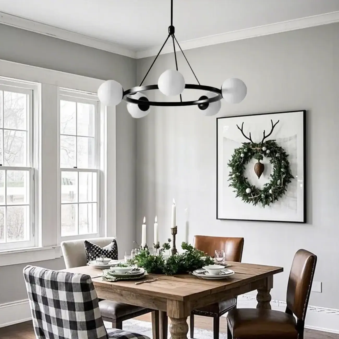 Modern Minimalist Chandelier with White Glass Ball Shade Image - 3