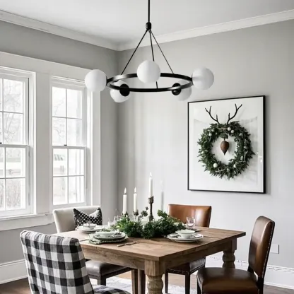 Modern Minimalist Chandelier with White Glass Ball Shade Image - 3