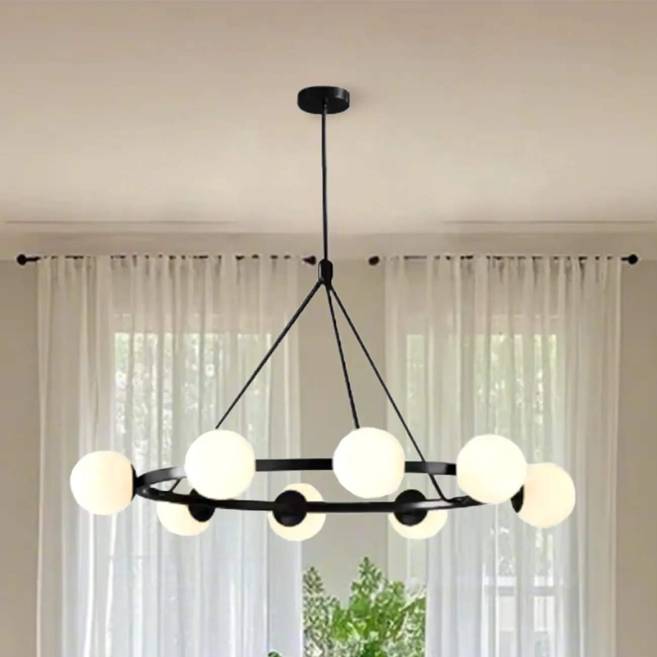 Modern Minimalist Chandelier with White Glass Ball Shade Image - 7 | homeyfad