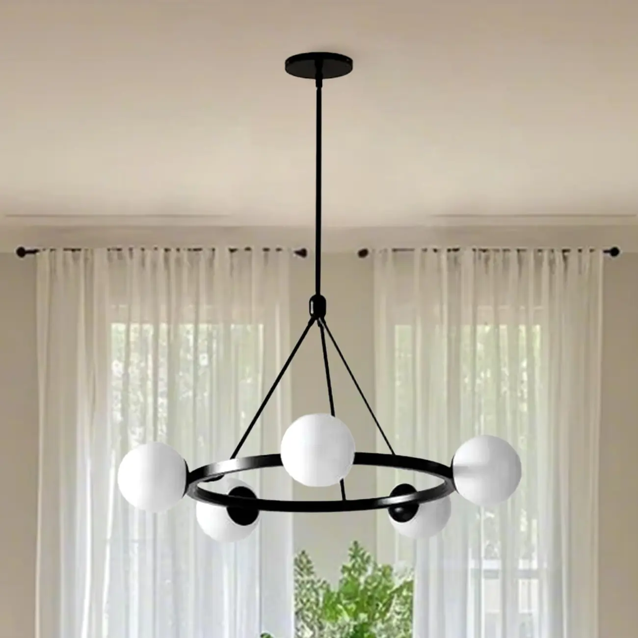 Modern Minimalist Chandelier with White Glass Ball Shade Image - 8 | homeyfad
