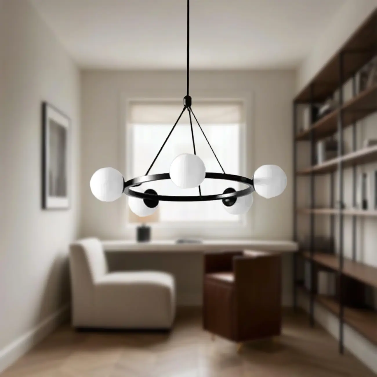 Modern Minimalist Chandelier with White Glass Ball Shade Image - 12 | homeyfad