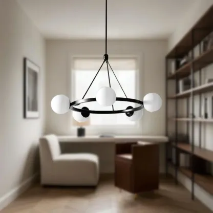 Modern Minimalist Chandelier with White Glass Ball Shade Image - 12