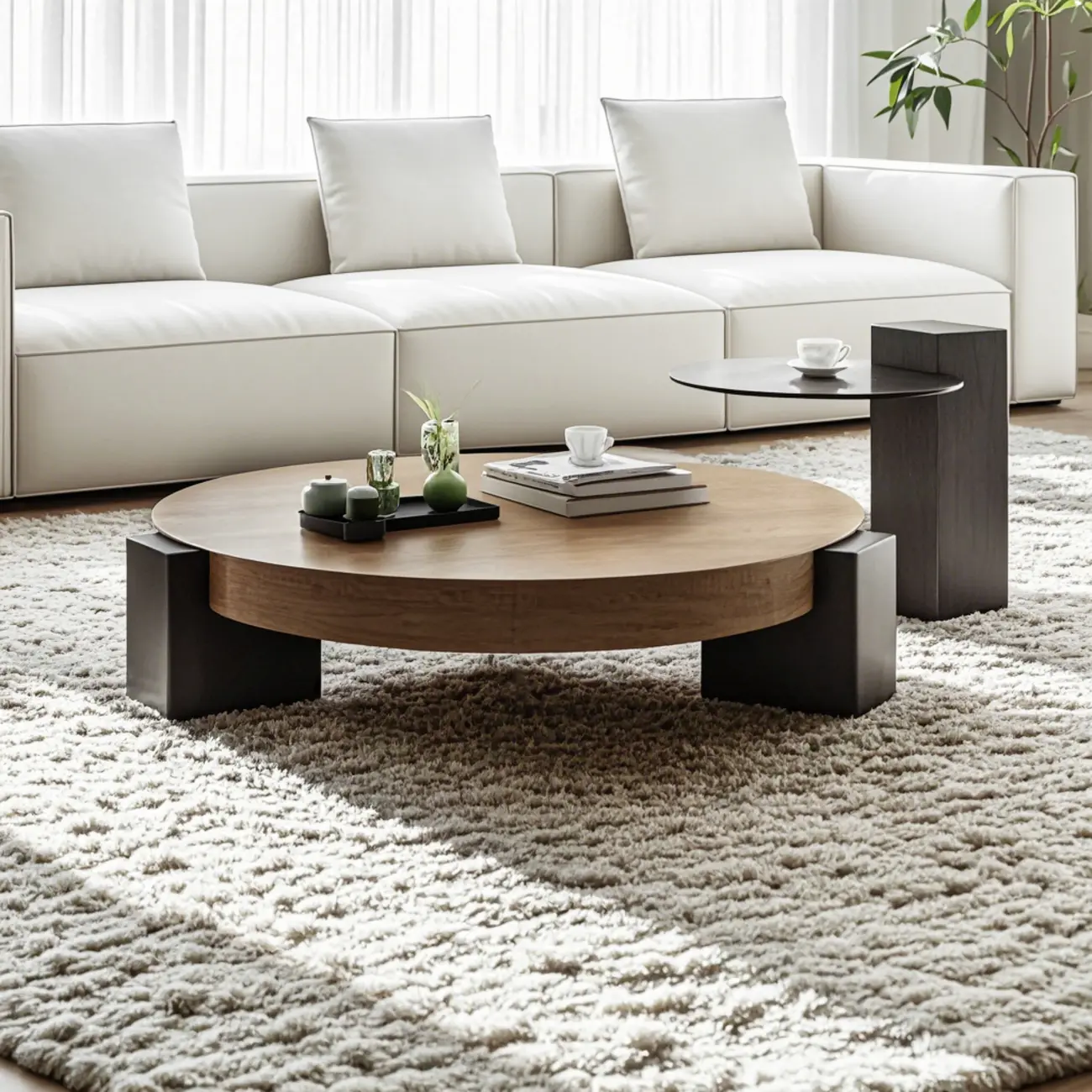 Modern Round Wooden Glass Top Coffee Table Image - 2 | homeyfad
