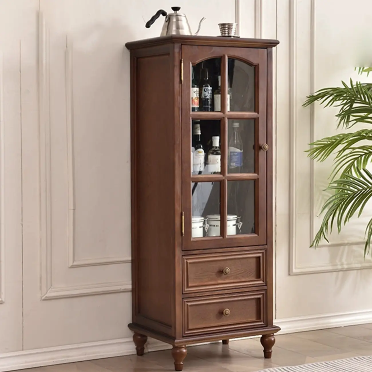 Traditional 2-Drawer Solid Wood China Cabinet with Glass Door Image - 2 | homeyfad