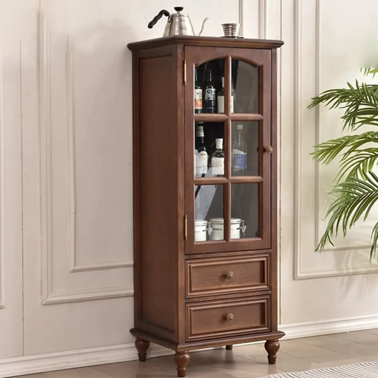 Traditional 2-Drawer Solid Wood China Cabinet with Glass Door Image - 2