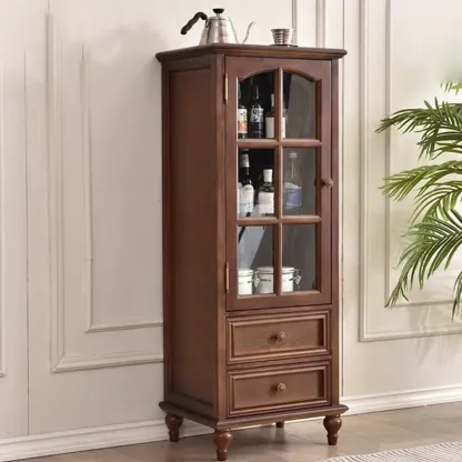 Traditional 2-Drawer Solid Wood China Cabinet with Glass Door Image - 2