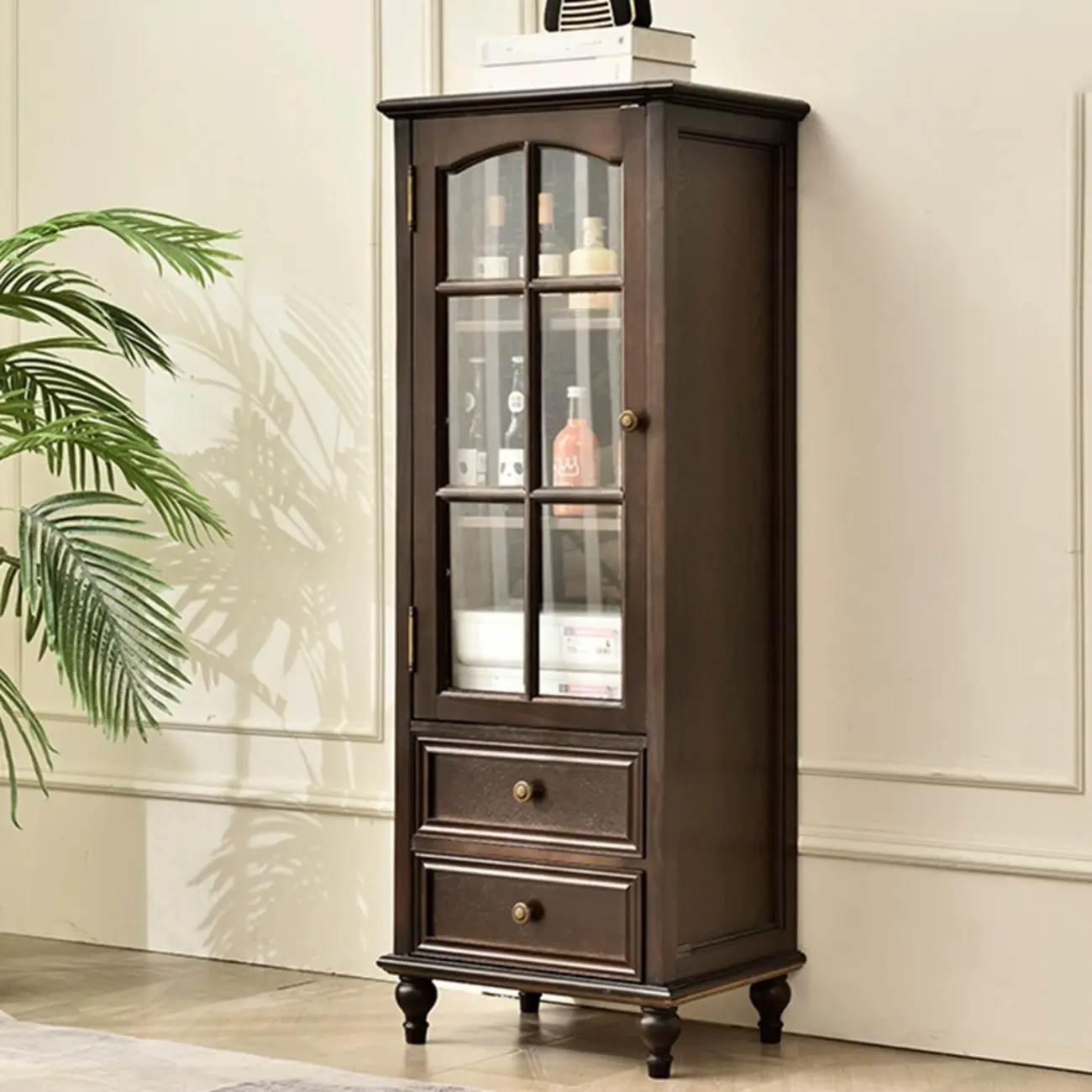 Traditional 2-Drawer Solid Wood China Cabinet with Glass Door Image - 3 | homeyfad