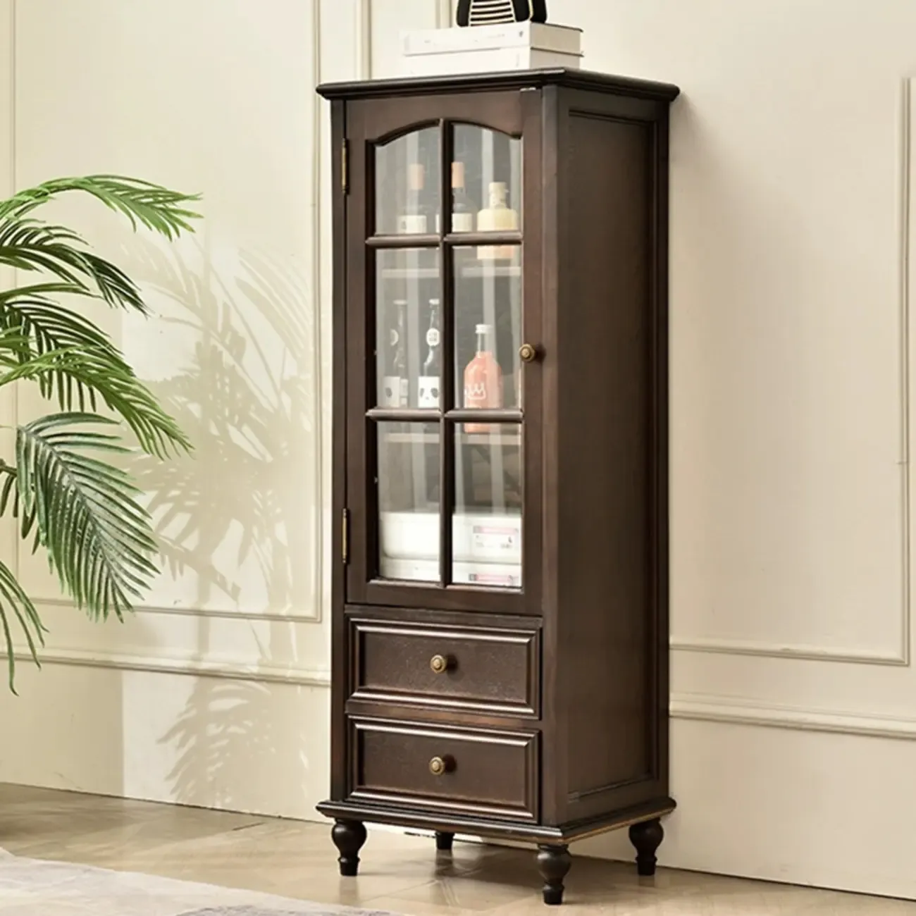 Traditional 2-Drawer Solid Wood China Cabinet with Glass Door Image - 3