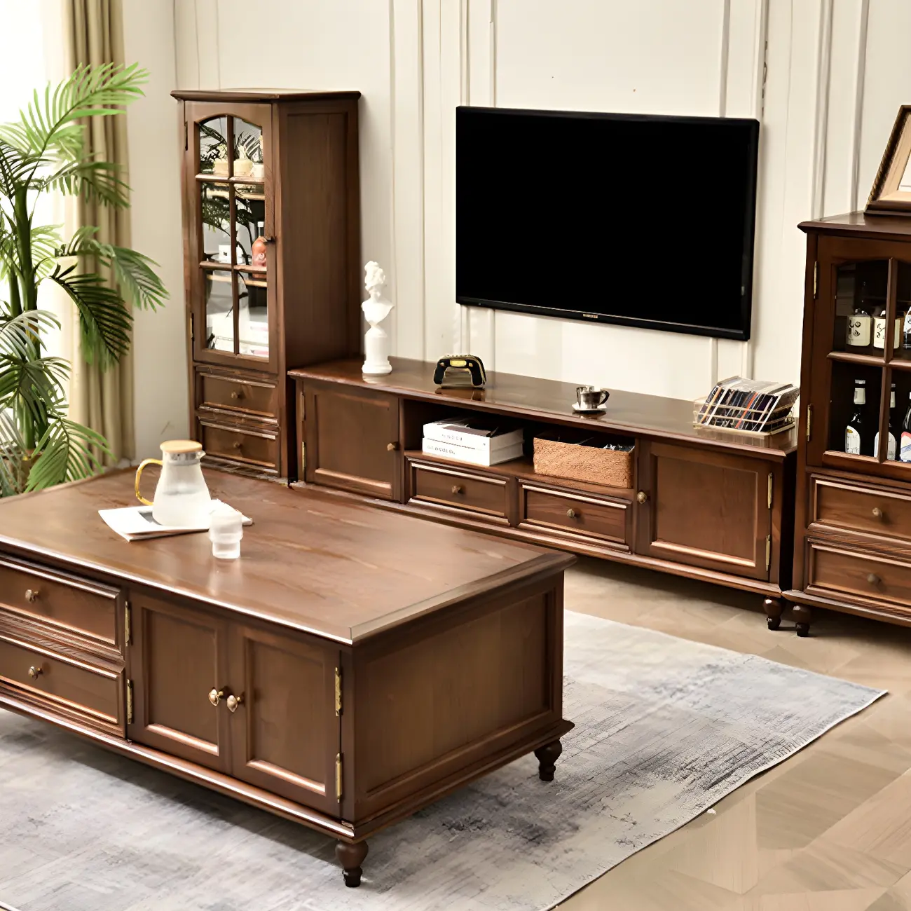 Traditional 2-Drawer Solid Wood China Cabinet with Glass Door Image - 4 | homeyfad