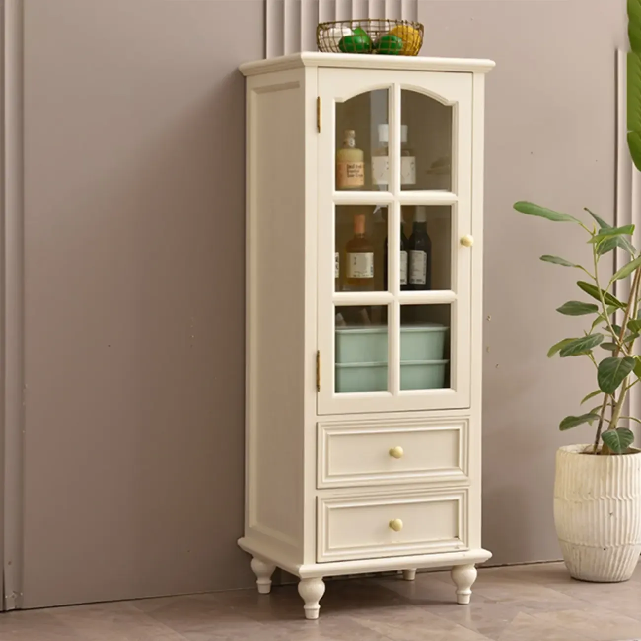 Traditional 2-Drawer Solid Wood China Cabinet with Glass Door Image - 5