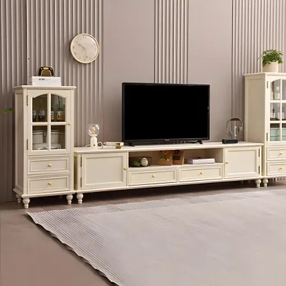 Traditional 2-Drawer Solid Wood China Cabinet with Glass Door Image - 8