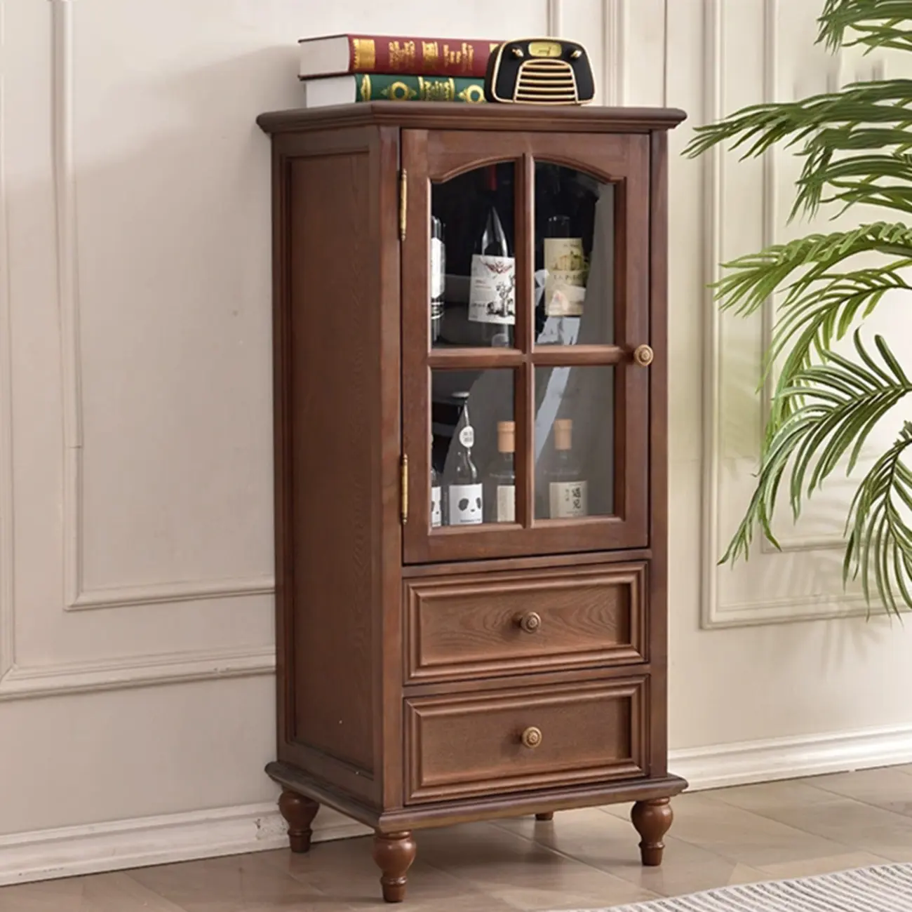 Traditional 2-Drawer Solid Wood China Cabinet with Glass Door Image - 9 | homeyfad