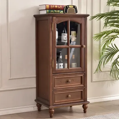 Traditional 2-Drawer Solid Wood China Cabinet with Glass Door Image - 9