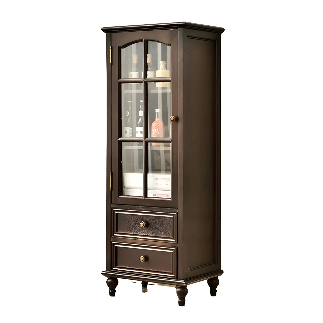 Traditional 2-Drawer Solid Wood China Cabinet with Glass Door Image - 10 | homeyfad
