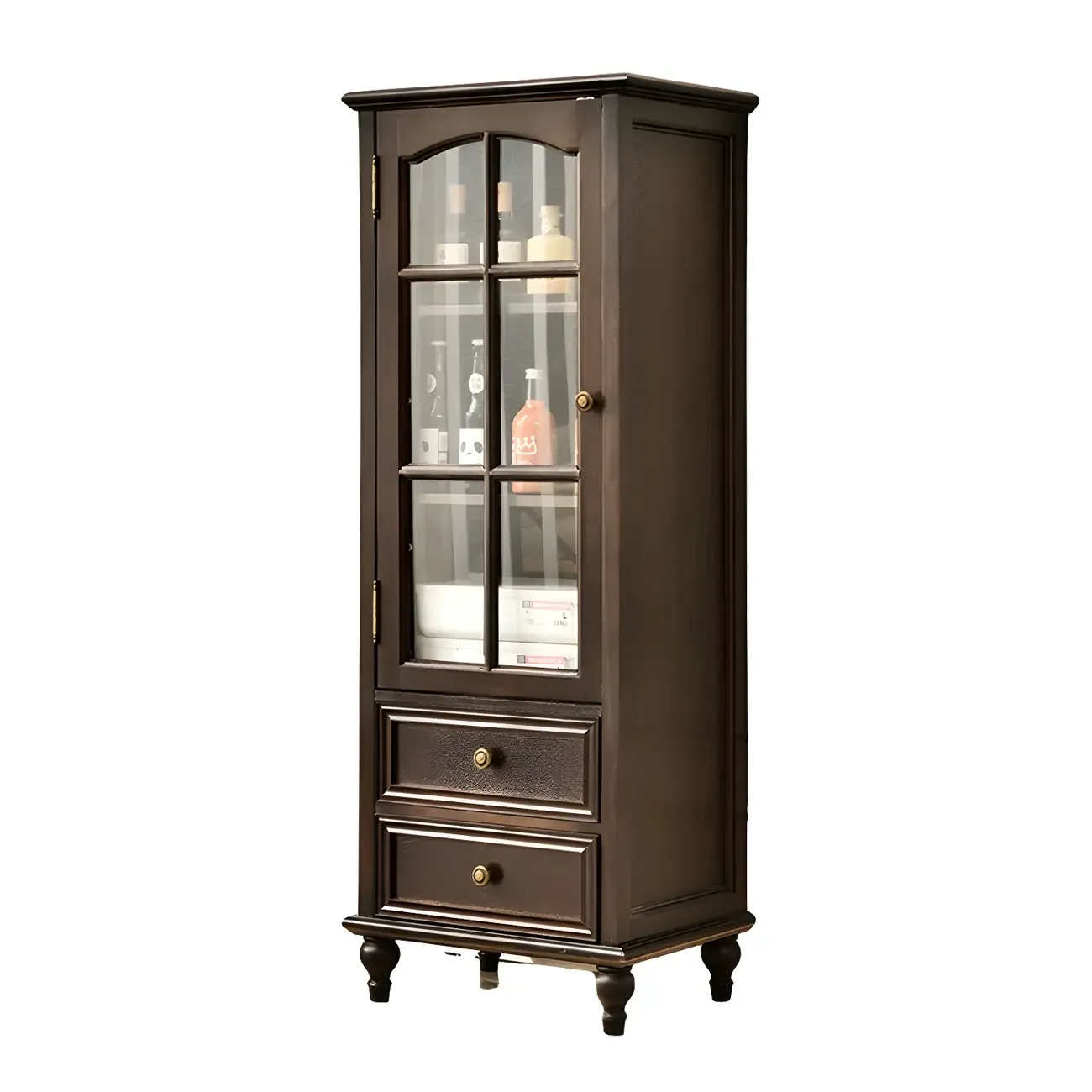 Traditional 2-Drawer Solid Wood China Cabinet with Glass Door Image - 10