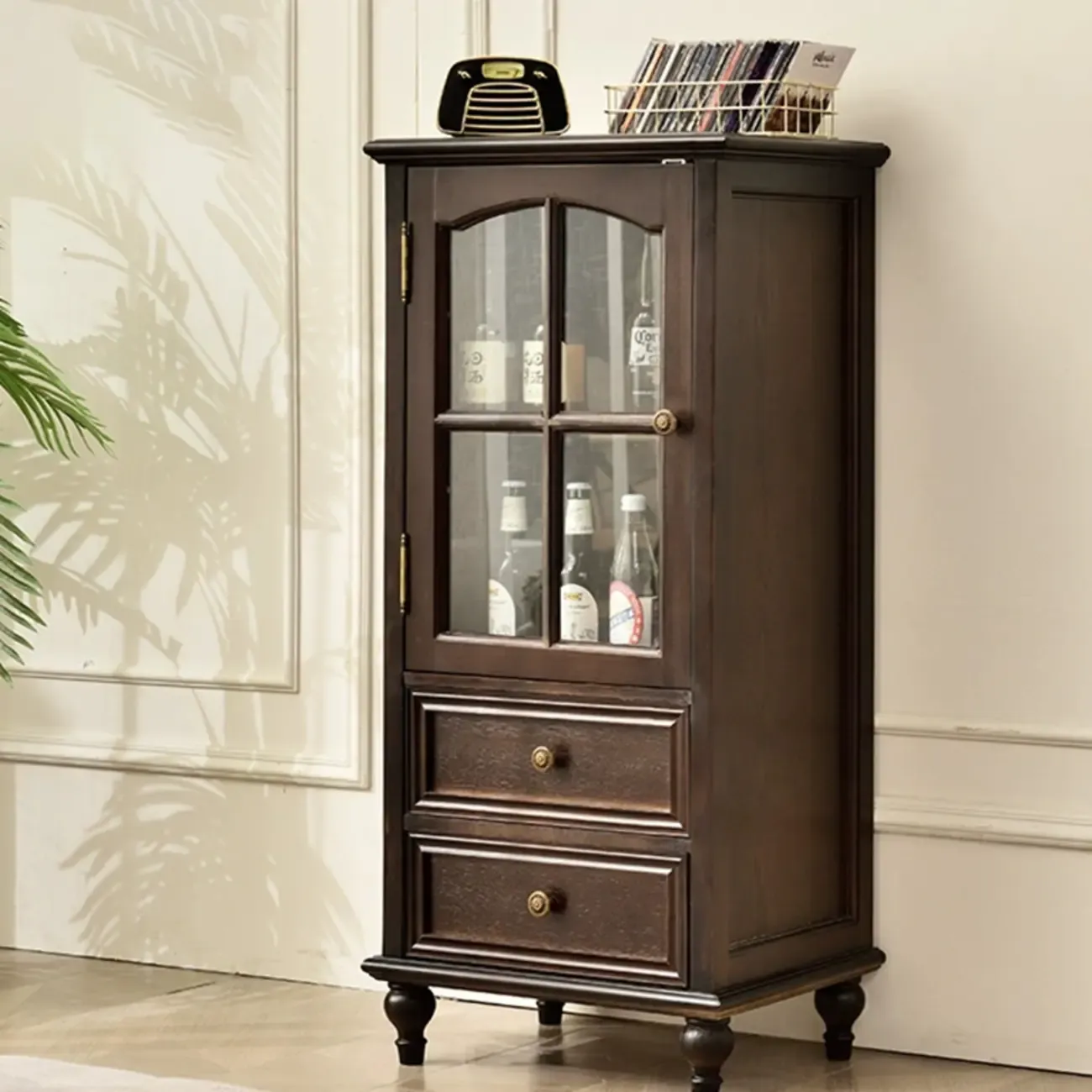 Traditional 2-Drawer Solid Wood China Cabinet with Glass Door Image - 13