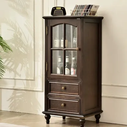 Traditional 2-Drawer Solid Wood China Cabinet with Glass Door Image - 13