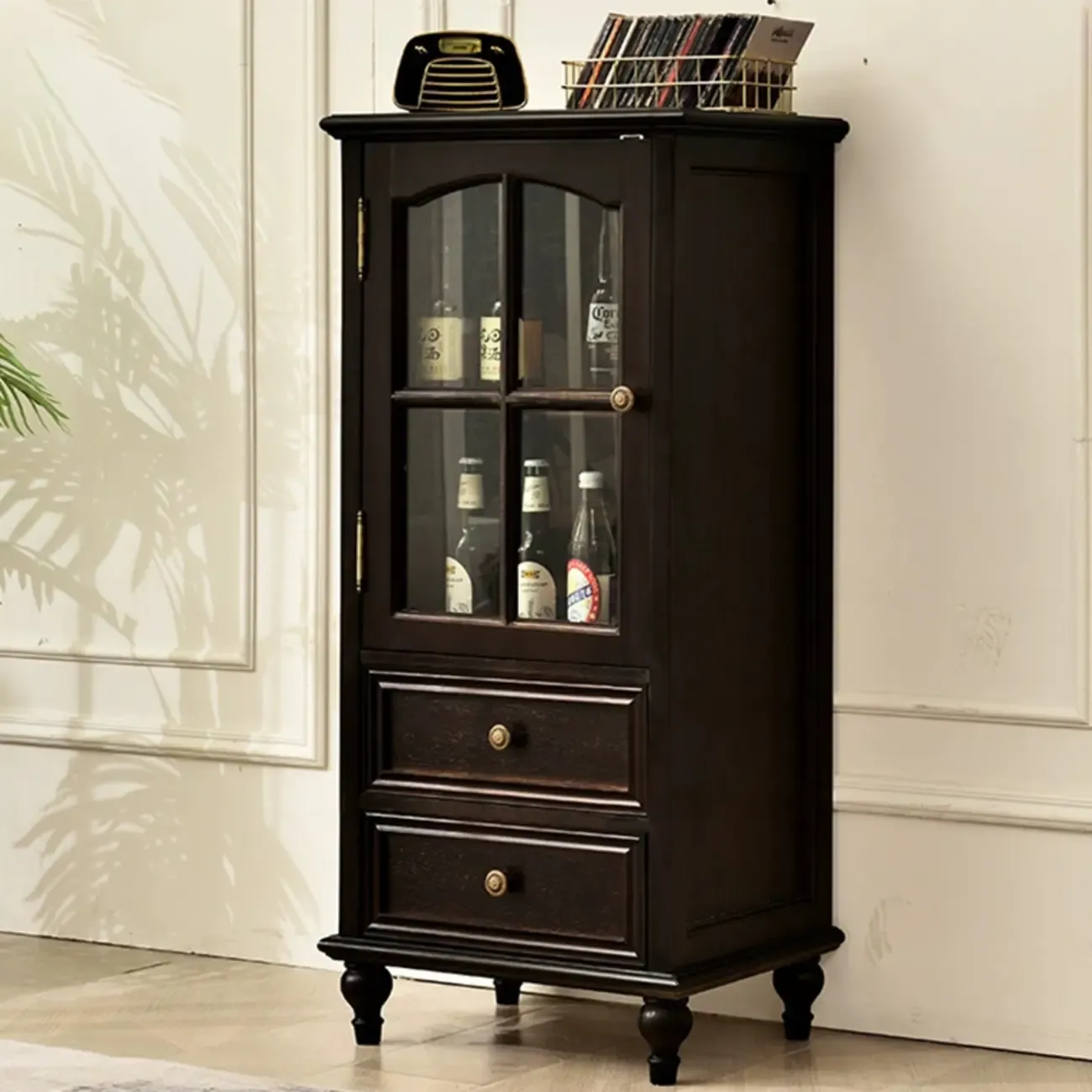 Traditional 2-Drawer Solid Wood China Cabinet with Glass Door Image - 15