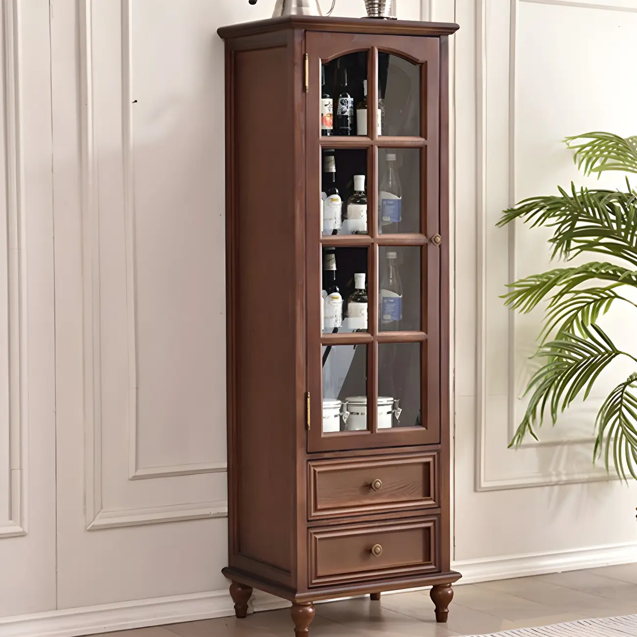 Traditional 2-Drawer Solid Wood China Cabinet with Glass Door Image - 16 | homeyfad