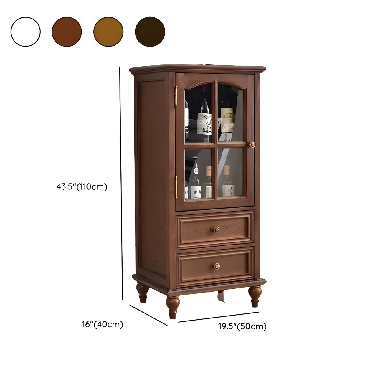 Traditional 2-Drawer Solid Wood China Cabinet with Glass Door #size | homeyfad