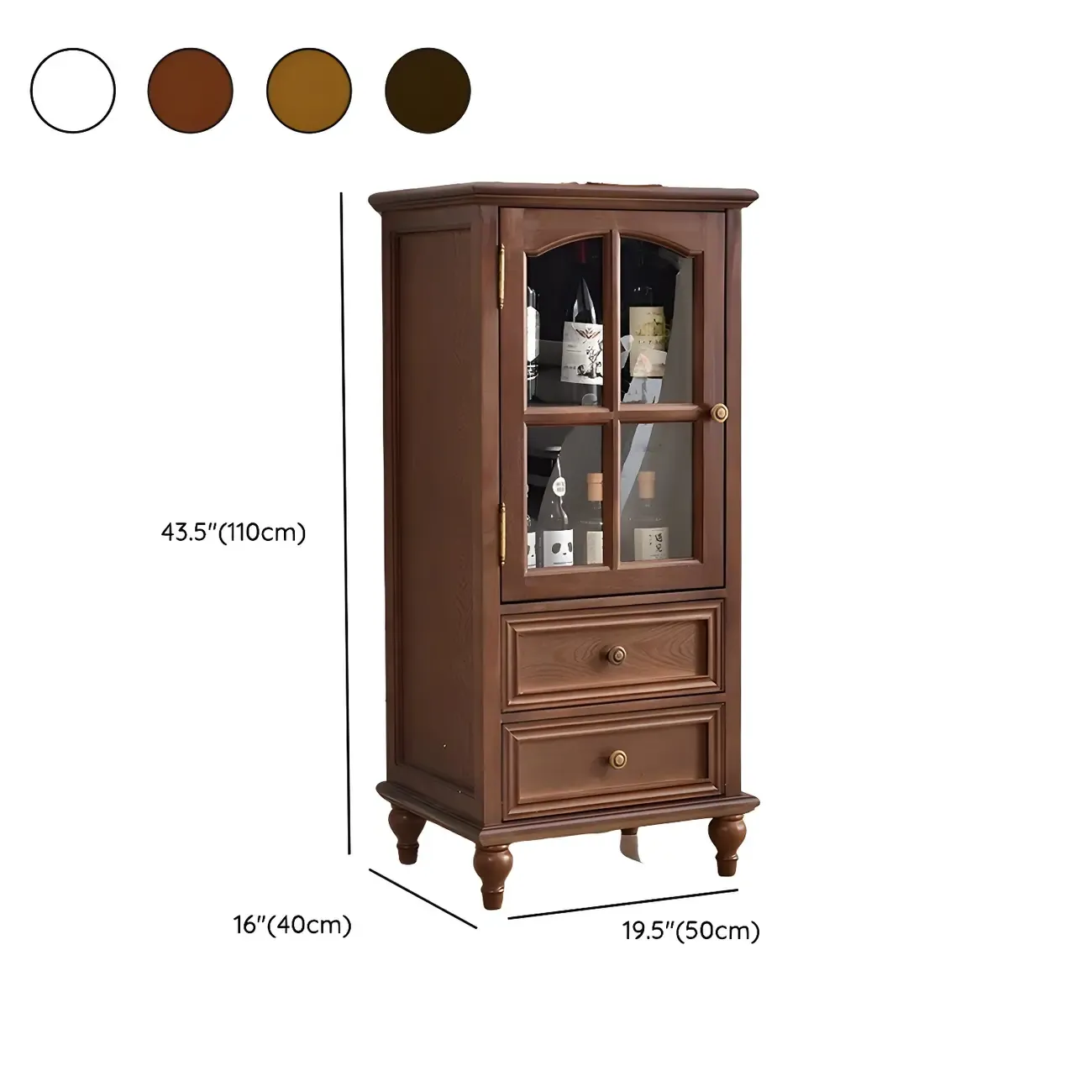 Traditional 2-Drawer Solid Wood China Cabinet with Glass Door #size