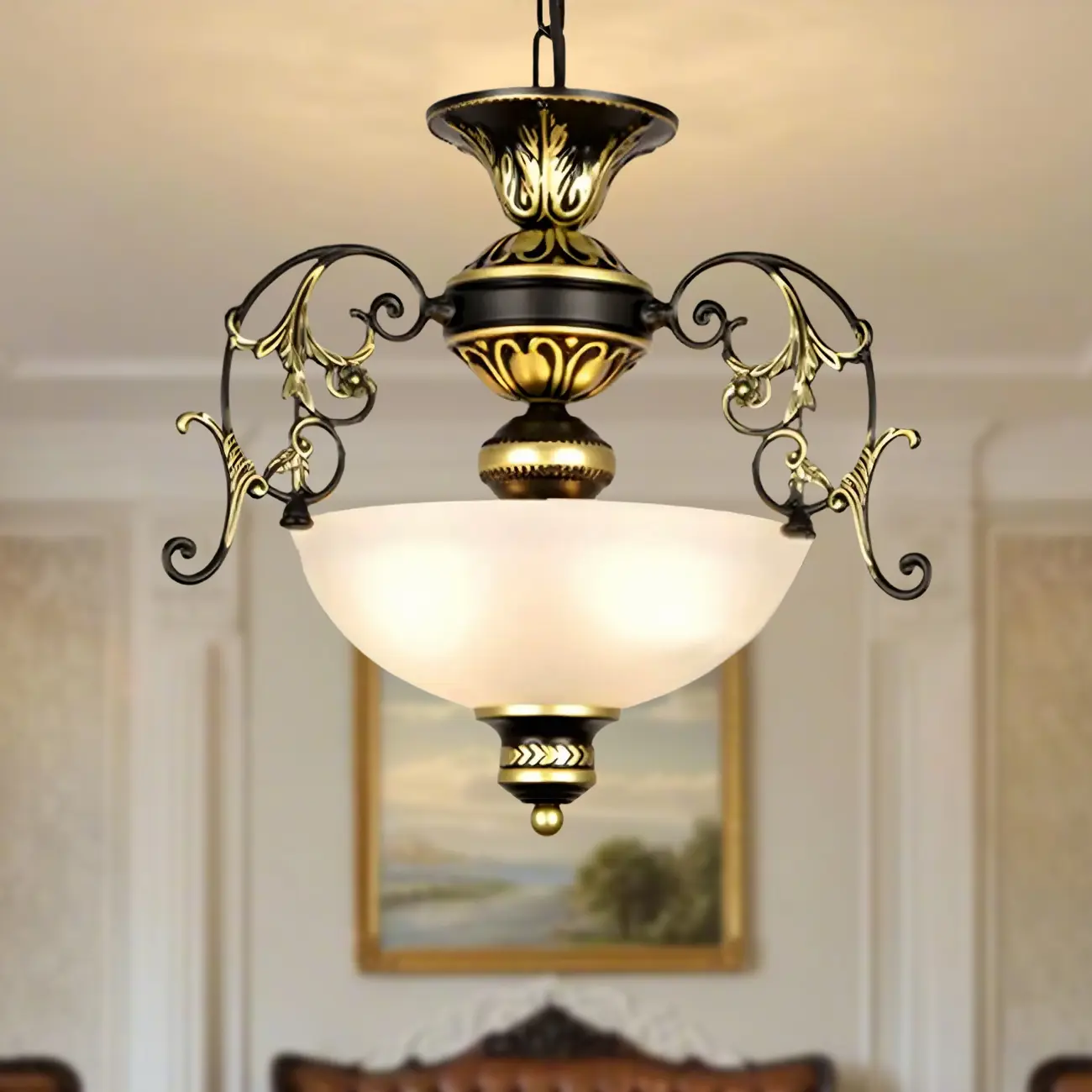 Traditional Retro Metal Bowl Glass Small Foyer Chandelier Image - 1 | homeyfad