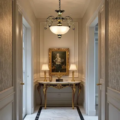 Traditional Retro Metal Bowl Glass Small Foyer Chandelier Image - 2