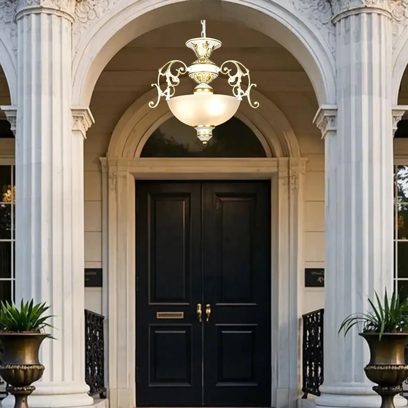 Traditional Retro Metal Bowl Glass Small Foyer Chandelier Image - 4