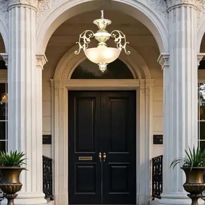 Traditional Retro Metal Bowl Glass Small Foyer Chandelier Image - 4