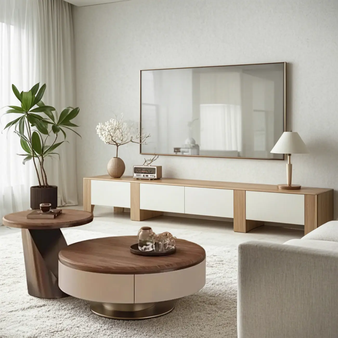 Brown 2 Drawers Elegant Round Wood Coffee Table Image - 3 | homeyfad