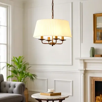 Modern Fabric Drum Chandelier with Adjustable Hanging Length Image - 1