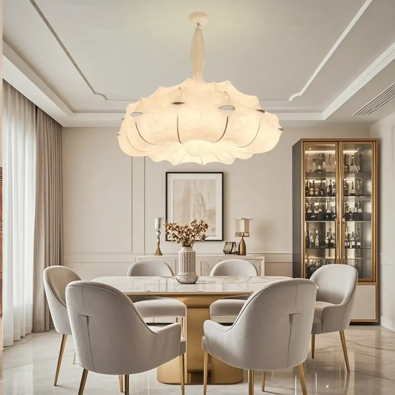 Modern White Fabric Chandelier for Living Room Decor Image - 2