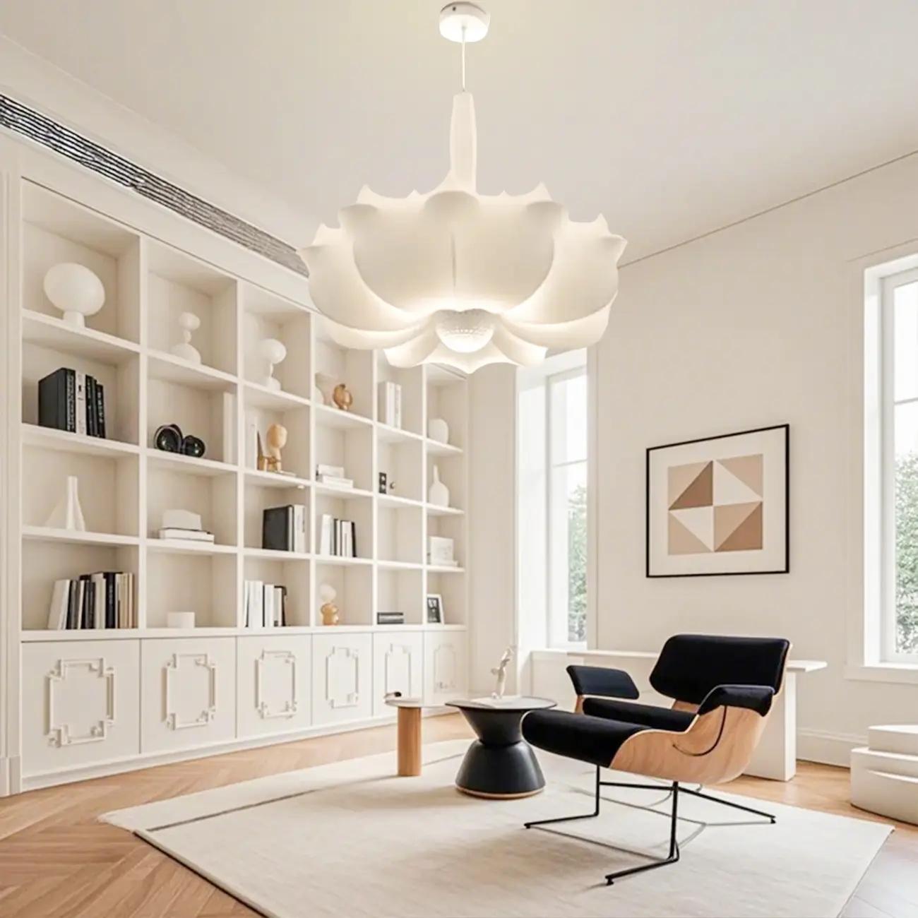Modern White Fabric Chandelier for Living Room Decor Image - 3 | homeyfad