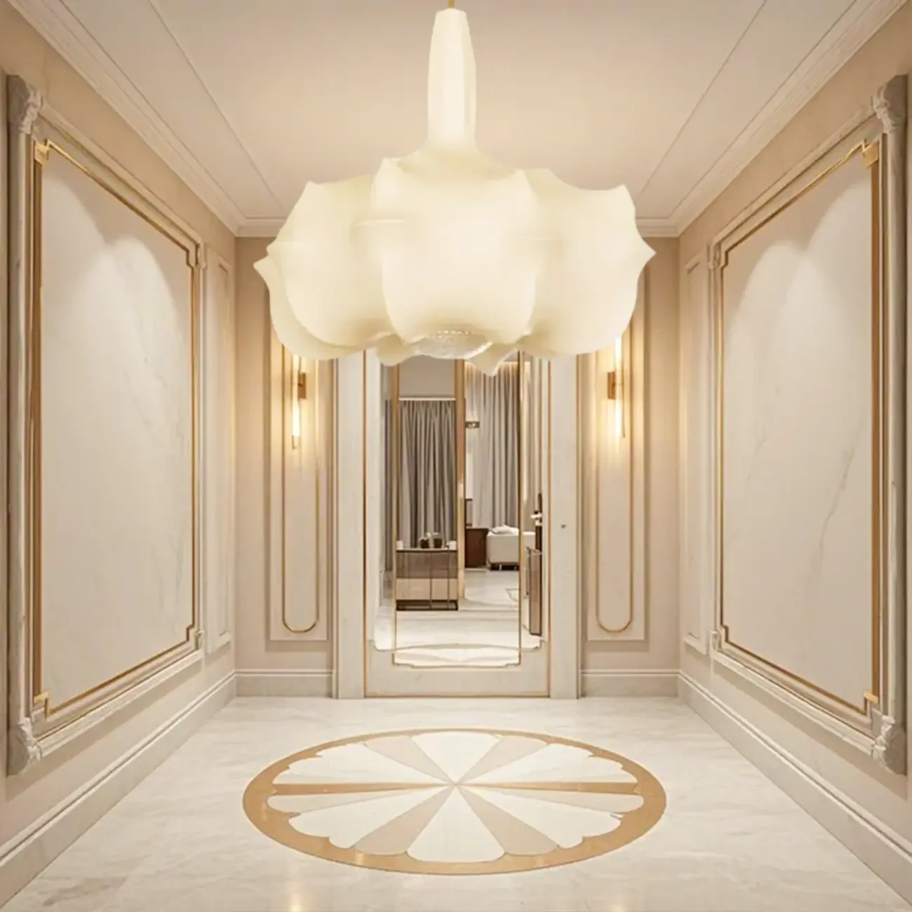 Modern White Fabric Chandelier for Living Room Decor Image - 7