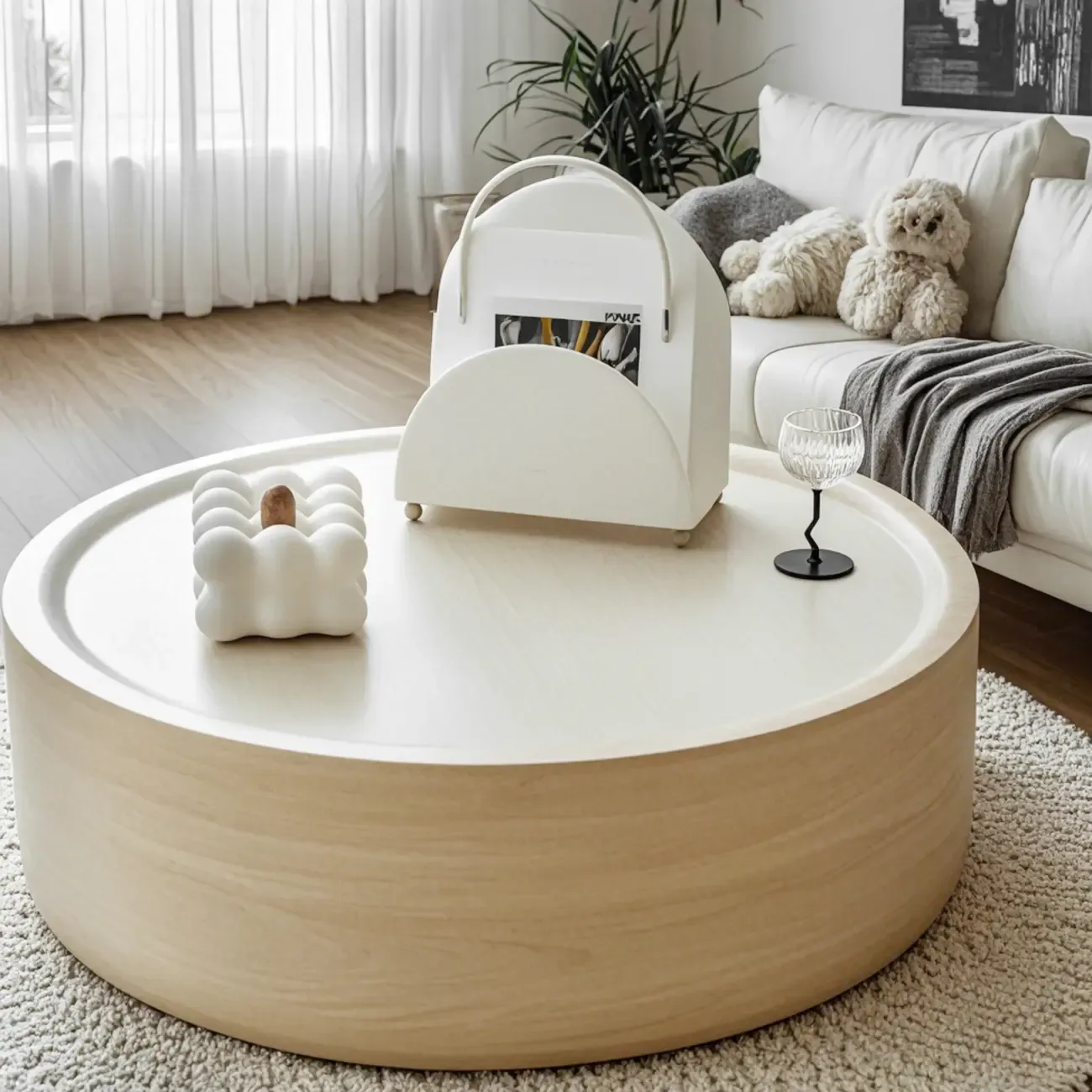 Modern Beige Travertine Marble Round Tray Coffee Table Image - 6