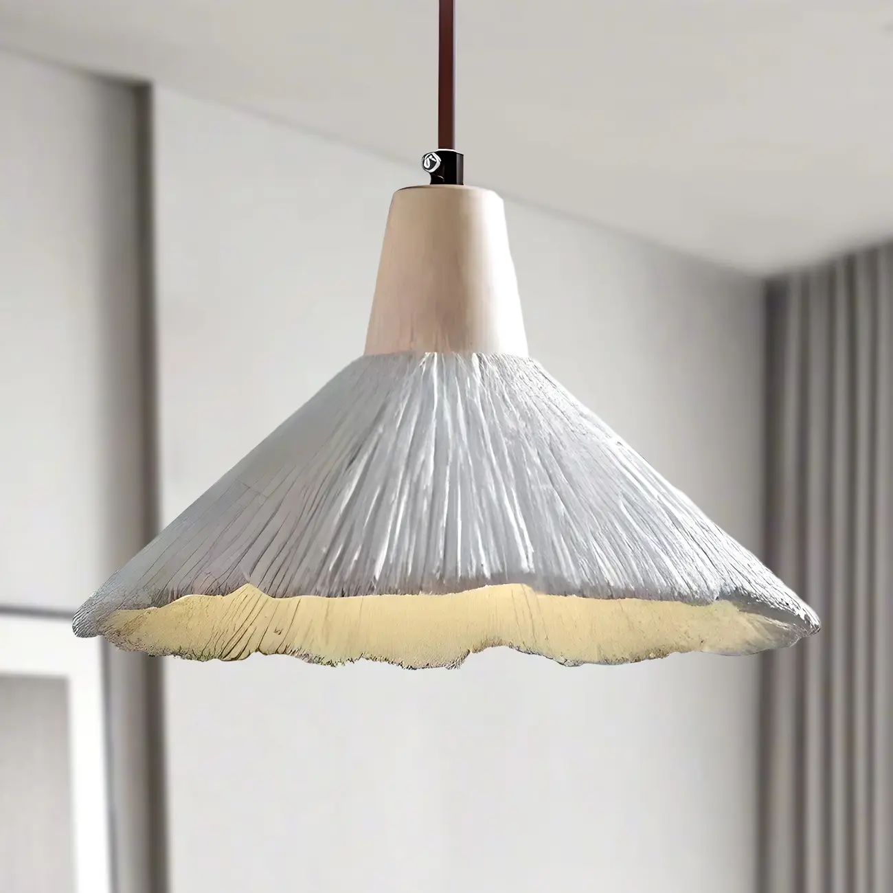 Gray Wood Pendant Lamp with Ginkgo Leaf Texture for Living Room Image - 2 | homeyfad