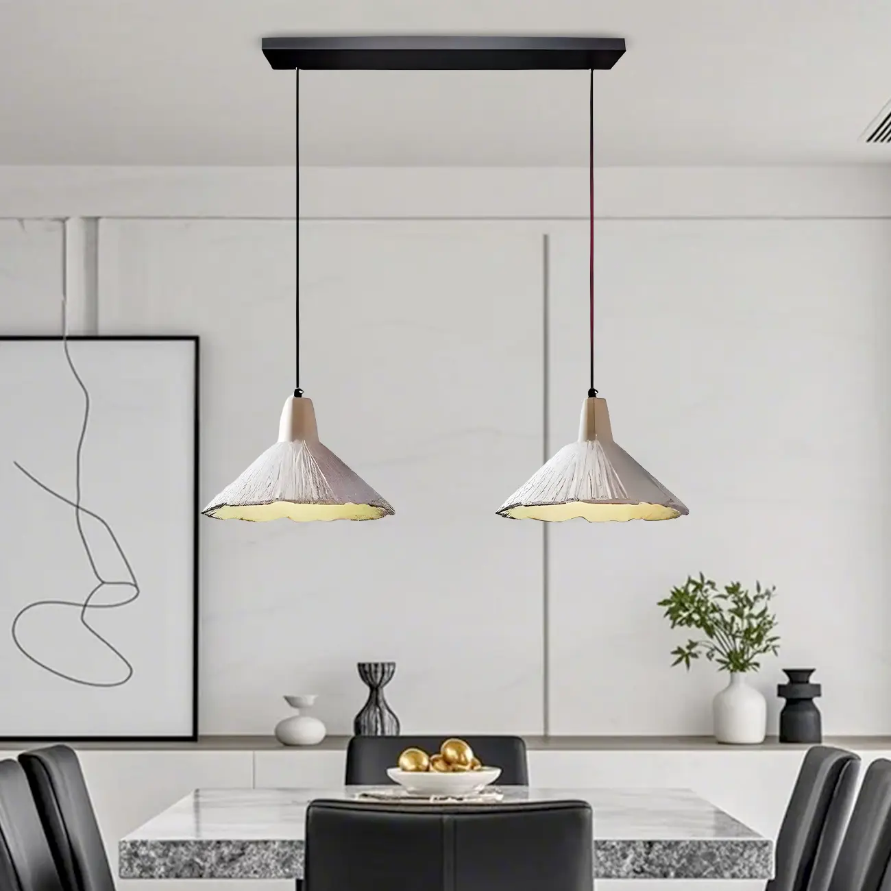 Gray Wood Pendant Lamp with Ginkgo Leaf Texture for Living Room Image - 3 | homeyfad