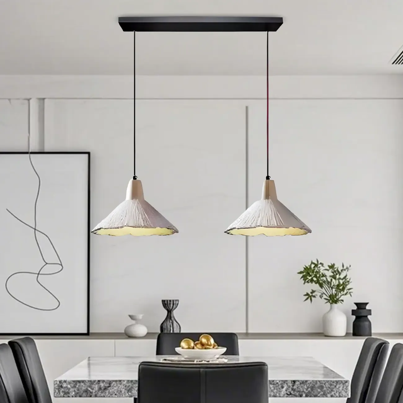 Gray Wood Pendant Lamp with Ginkgo Leaf Texture for Living Room Image - 3