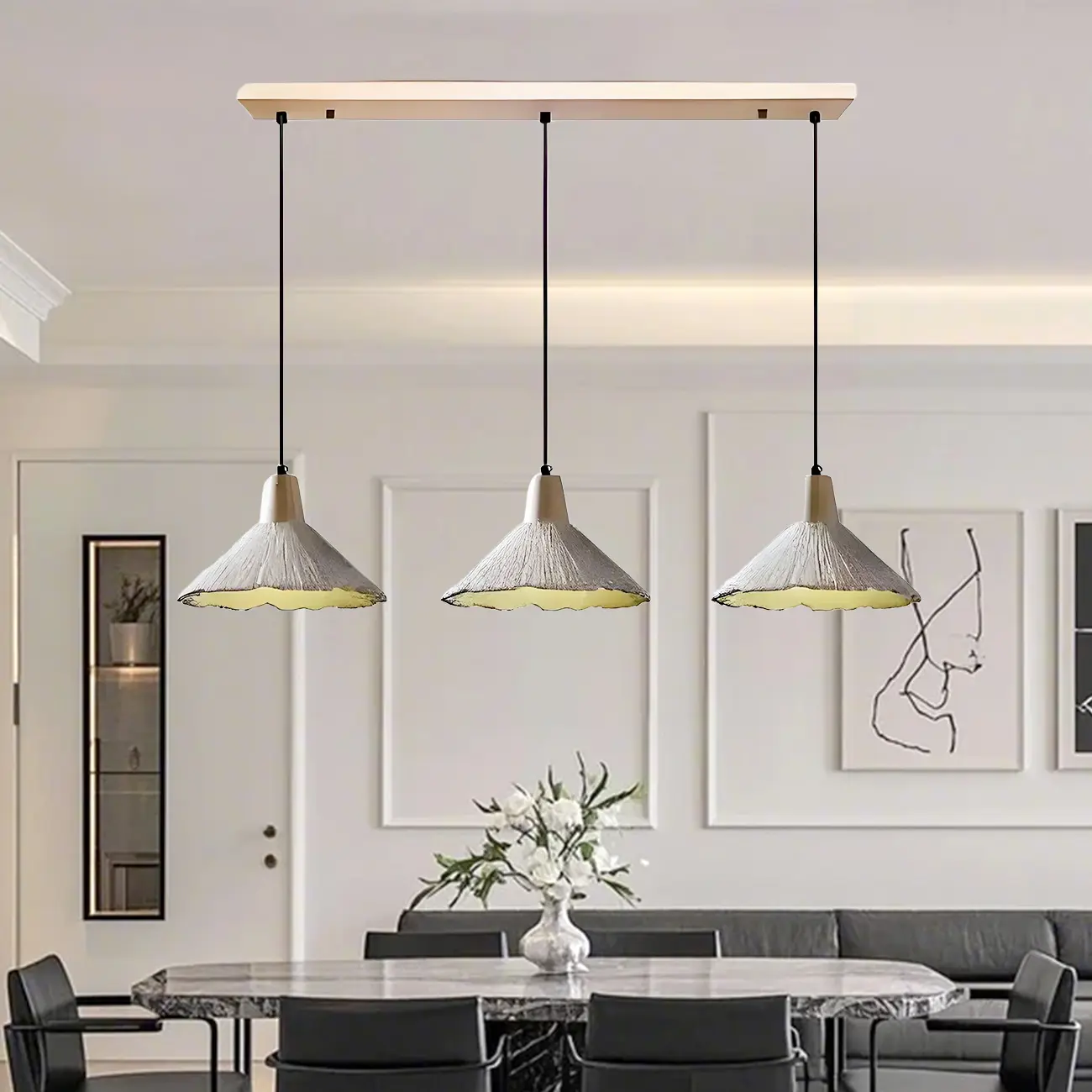 Gray Wood Pendant Lamp with Ginkgo Leaf Texture for Living Room Image - 5 | homeyfad