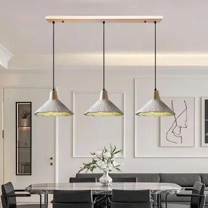 Gray Wood Pendant Lamp with Ginkgo Leaf Texture for Living Room Image - 5