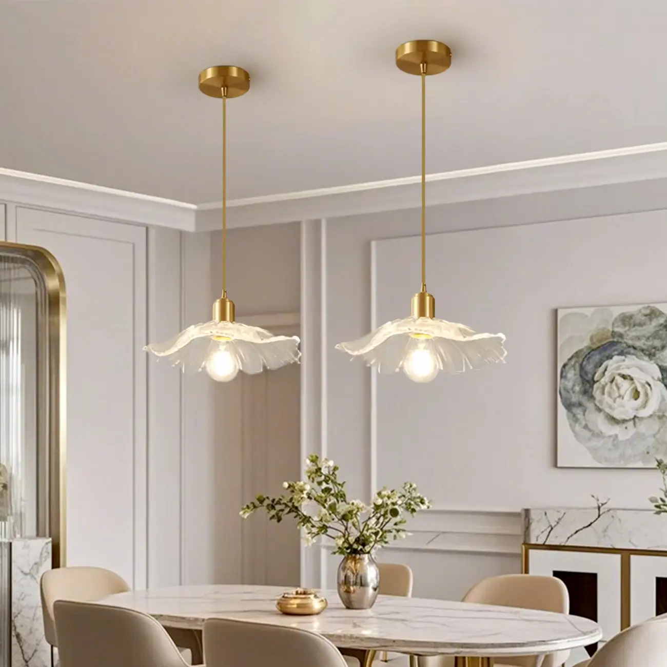 Modern Clear Glass Daisy Pendant Light with Golden Hardware Image - 1 | homeyfad