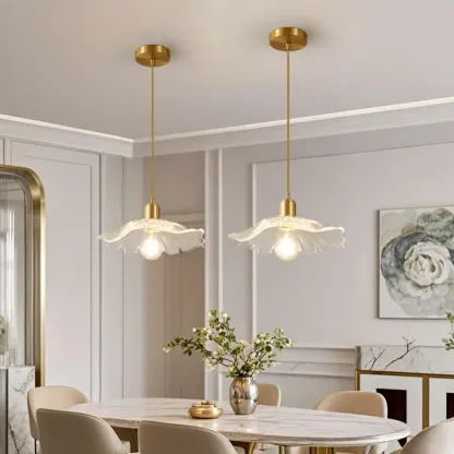 Modern Clear Glass Daisy Pendant Light with Golden Hardware Image - 1
