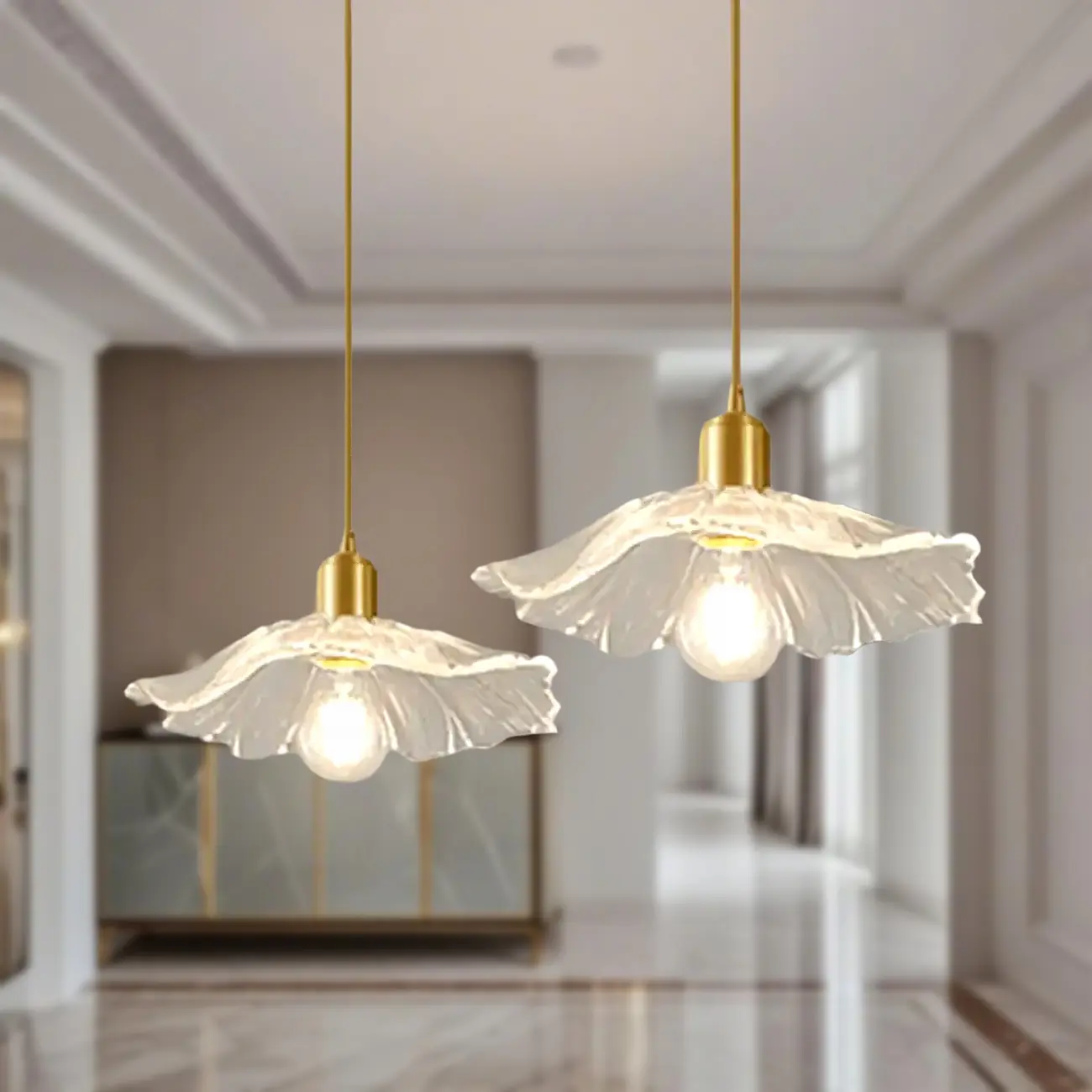 Modern Clear Glass Daisy Pendant Light with Golden Hardware Image - 2 | homeyfad